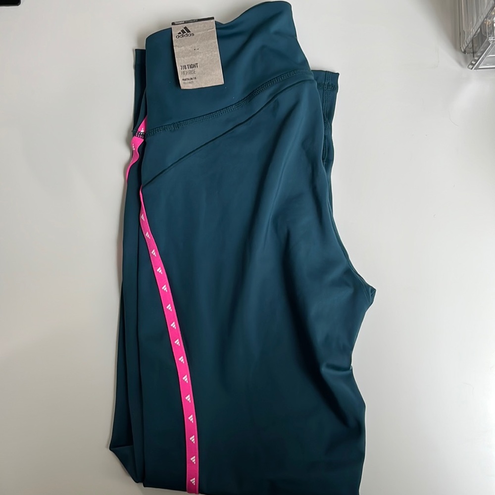 adidas 7/8 high rise green pink leggings